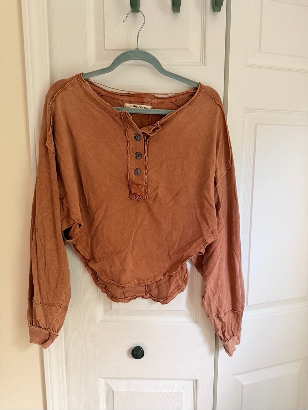Free People Washed Dusty Rose Long Sleeve Henley cropped Top